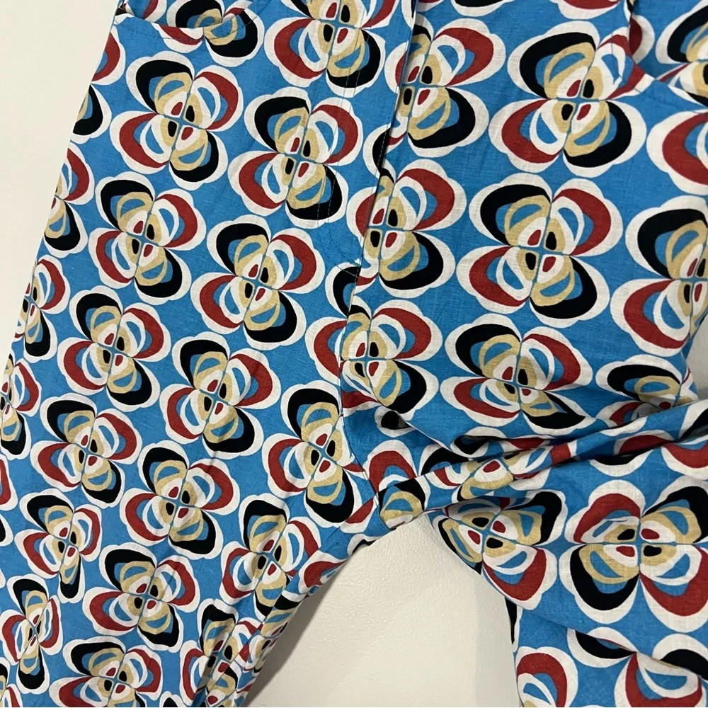 Zara Geometric Print Linen Blend Trouser Pants Wide Leg Size Small